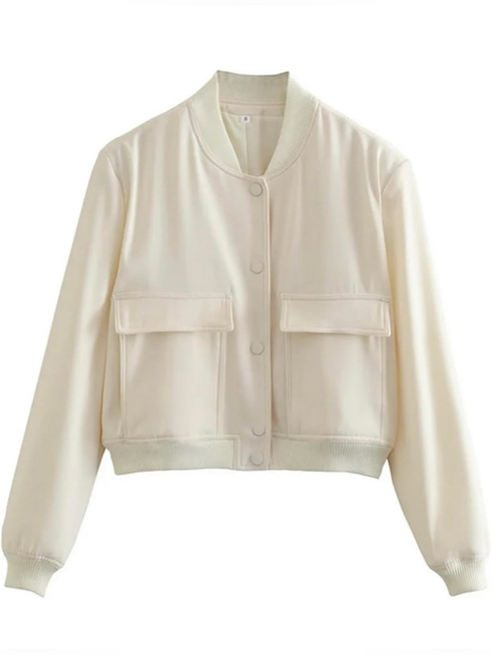 Cream Women's Bomber Jacket with Front Pockets
